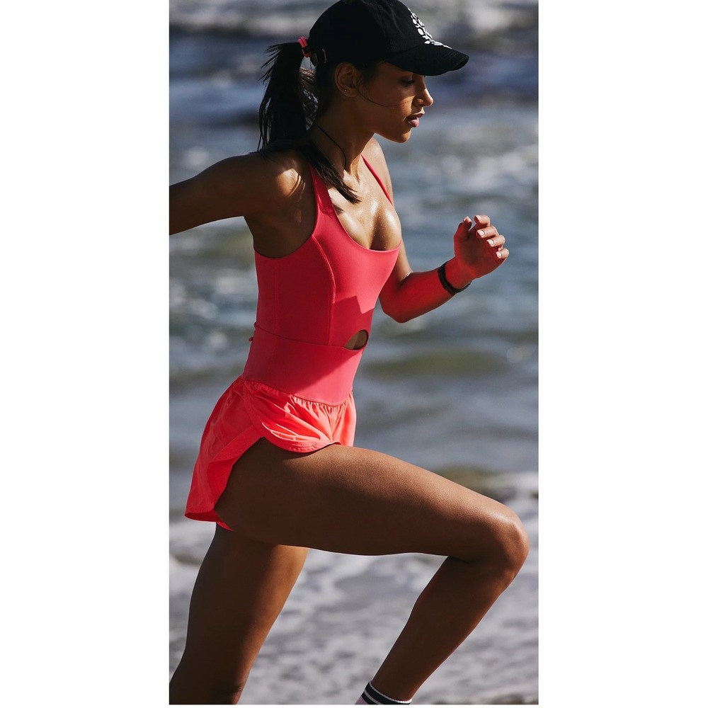 Free People Hot Shot Mini Romper Active Cutout Back Pocket XS - Picture 6 of 6
